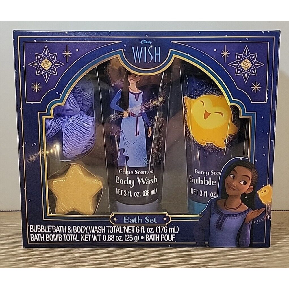 Disney WISH Scented Bubble Bath + Body Wash + Bath Bomb + Pouf 4 Piece Gift Set